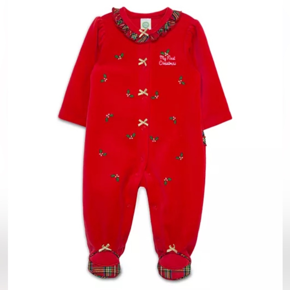 Little Me Red Girls' Holly Plaid Footie - Baby 6M NWT